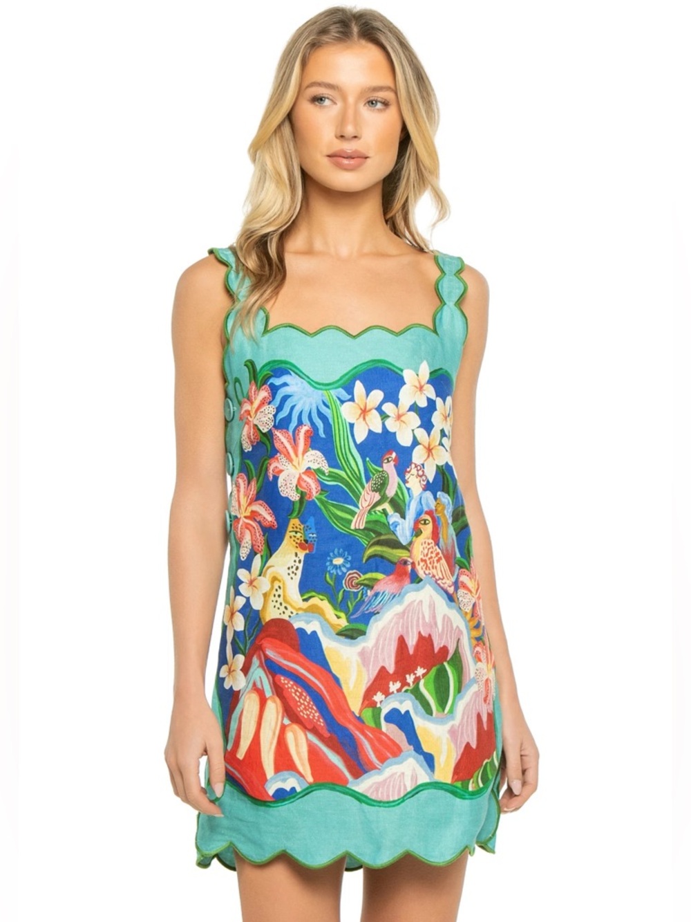 FARM Rio Tropical Scenic Multi-Color Scallop Trim Coverup